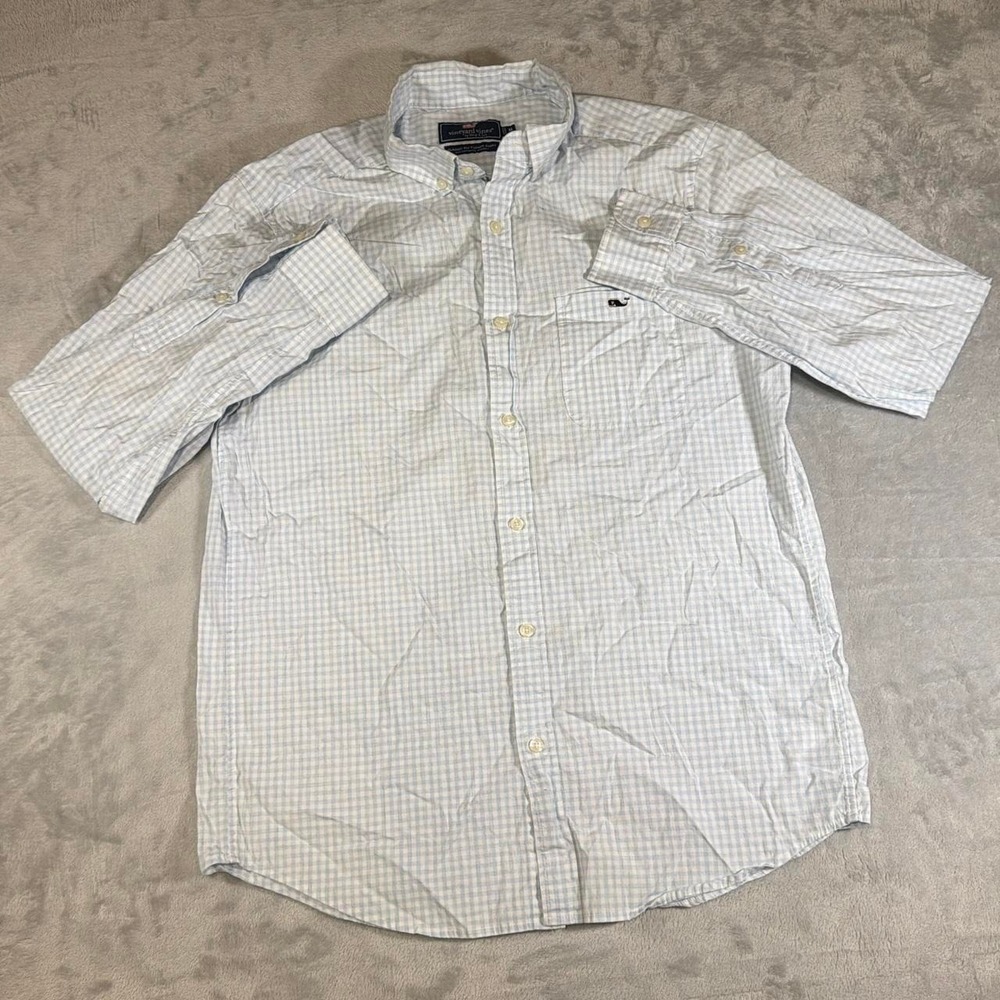 Vintage Vineyard Vines Classic Fit Tucker Gingham Shirt | Light Blue | Medium